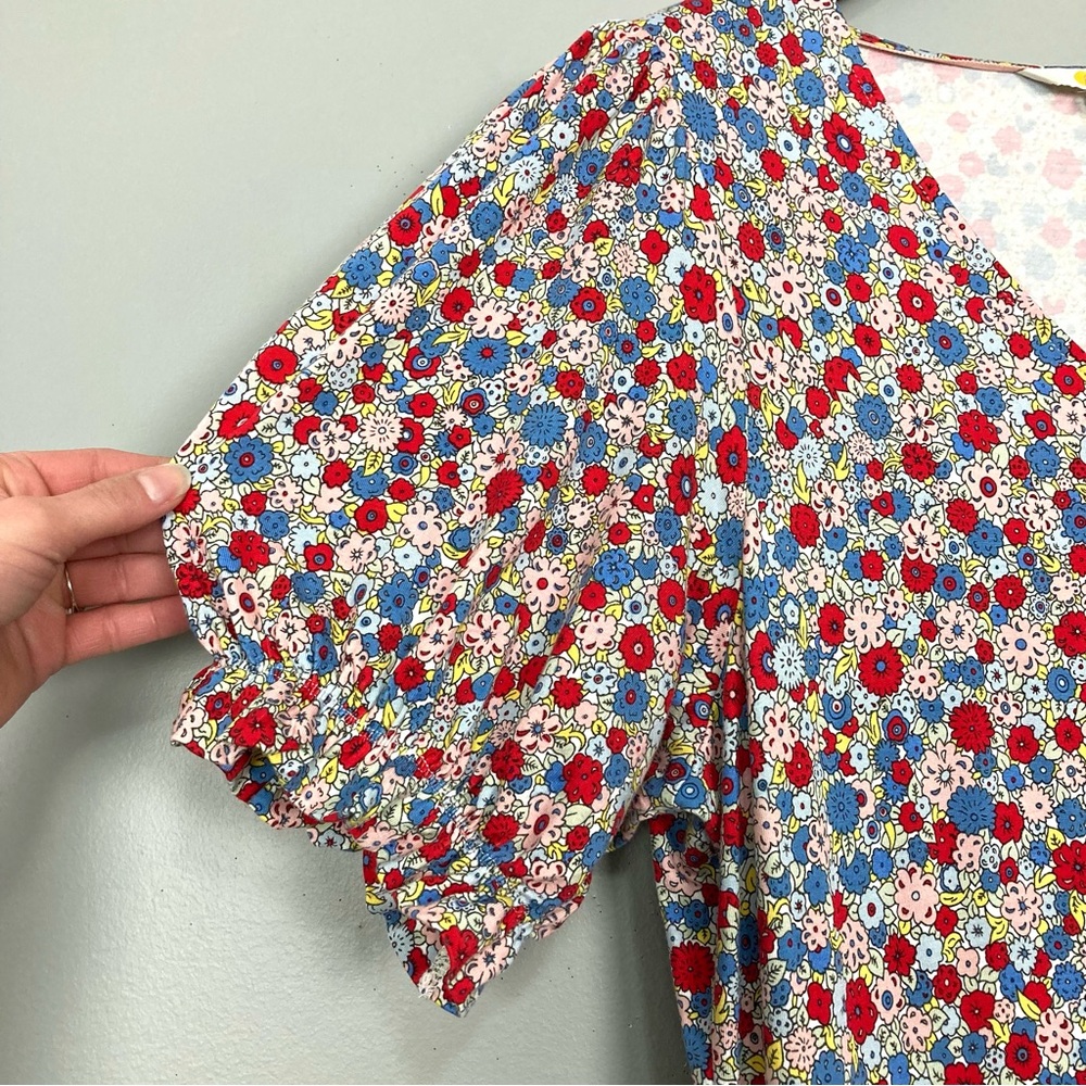 Boden V-Neck Jersey Dress Women’s Size 16 Riviera Blue Floral Stretch Knit Retro - Picture 6 of 12